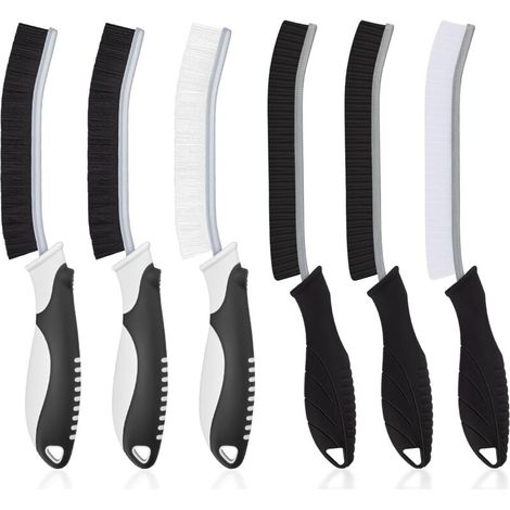 Fugenbürste, Reinigungsbürste mit steifen Borsten, Badreinigungsbürste, Fliesenfugenbürste, Küchen-, Toiletten- und Fensterreinigungswerkzeug (6er-Pack, Schwarz)