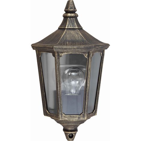 Elstead Cricklade - Mezza Lanterna da Parete per Esterni 1 Luce Nera, Oro IP44, E27