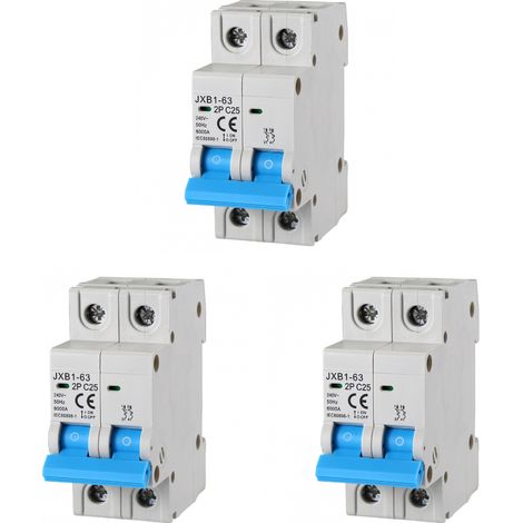 gloca Set 3 Interruttori Magnetotermici Automatici 2P 25A 220V 6KA 2 Moduli DIN C25 (1/4)