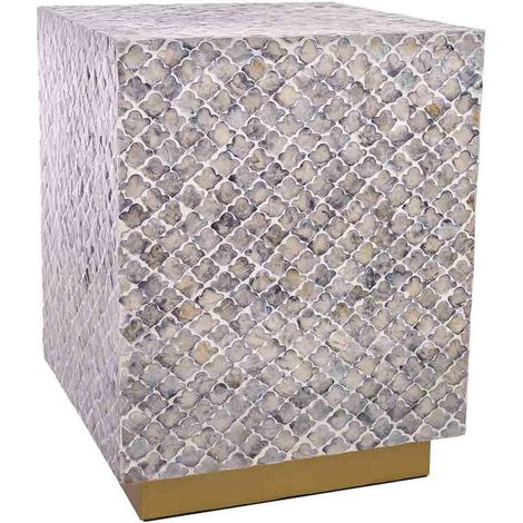 tabouret contemporain carré gris en métal et capiz - gris nacré et or doux (1/5)