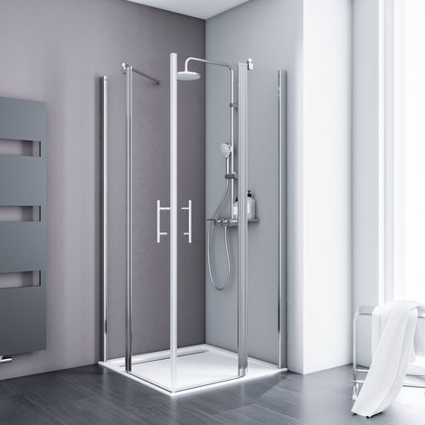 Schulte – Cabine de douche d'angle 90 x 90 cm – Verre de sécurité 5 mm anticalcaire – Ouverture battante – Profilé chromé – Installation facile