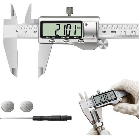 Pied à Coulisse Numérique Haute Précision 150 mm Acier Inox avec Écran LCD Large Affichage Conversion mm/pouce Précision 0,01 mm Outil de Mesure Professionnel pour Bricolage Atelier Argent (1/5)