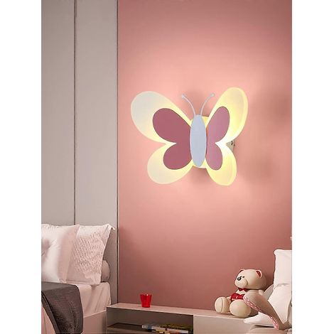 Applique murale pour chambre d'enfant, lampe de chevet 3 couleurs réglables 3000-6500k, petit motif papillon (Couleur : Rose) (1/4)