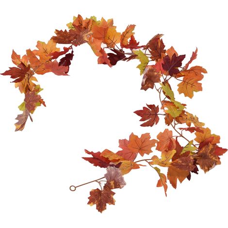 Dekorative künstliche Ahorngirlande, Herbstlaubgirlande, Dekoration für Thanksgiving und Halloween, künstliche Ahornrebe, zweiblättriges Ahornblatt, 7-blättrige Schlaufe (1/5)