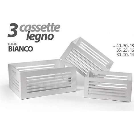 Kaela - Set 3 Cassette Legno Centrotavola Arredo Moderno Classico H18/16/14cm Bianco 799594 -