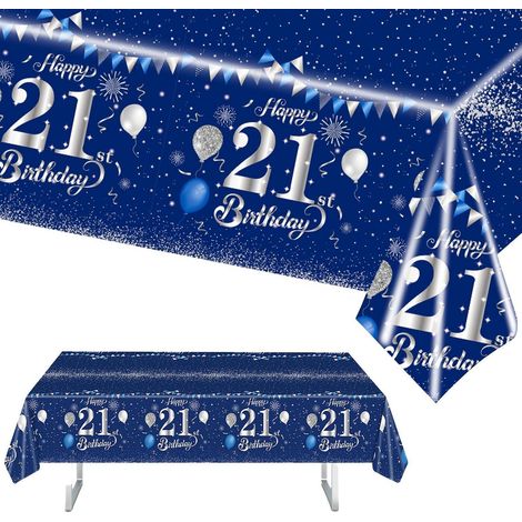 21. Geburtstag Tischdecke Blau Silber 137x274 cm für Jugendliche rechteckig