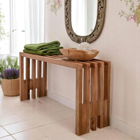 Banc de jardin en bois de teck sans dossier 90 cm MENDOZA (1/5)