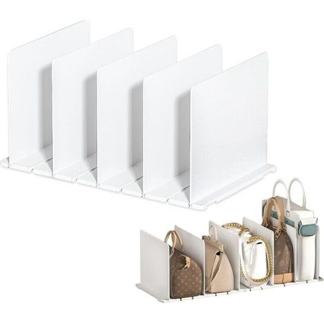 Séparateurs d’étagères réglables pour armoire – Lot de 5 séparateurs ABS blancs pour ranger sacs à main et vêtements (1/4)
