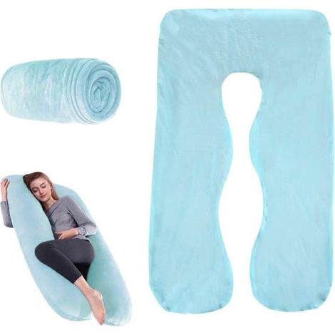 Coussin de grossesse en forme de U, 140 x 80 cm, taie d'oreiller remplaçable, lavable, coussin de grossesse confortable et offrant un bon soutien. (1/4)