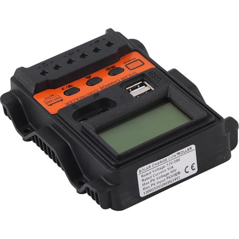 Régulateur solaire PWM écran LCD 2 ports USB 12V 24V auto 10A 130W 260W contrôleur de charge ABS orange (1/5)