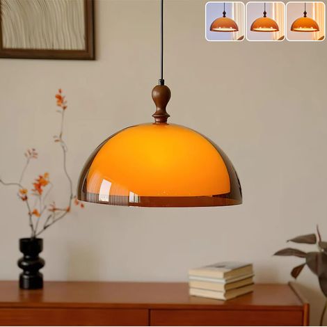 Lustre, suspension vintage, plafonnier suspendu, lustre semi-encastré avec abat-jour en acrylique, 3 températures de couleur réglables, 35 x 23,5 cm (1/5)