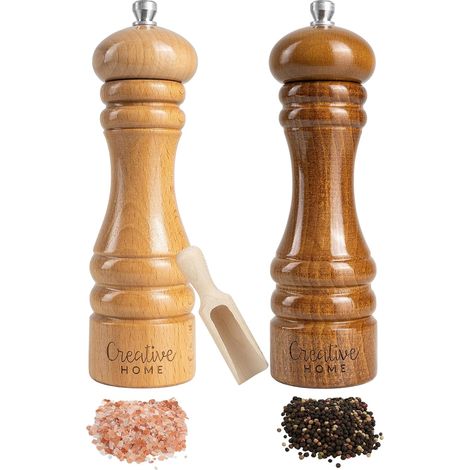 Moulin à Poivre et Sel Manuel en Bois avec Mini Cuillère – 18 cm