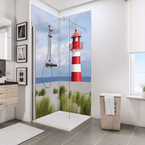 Lot de 2 panneaux muraux 90 x 210 cm, revêtement pour douche et salle de bain, DécoDesign PHOTO, Schulte, Phare