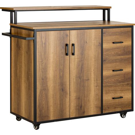 Sobuy – Desserte de cuisine KNL02PF – Buffet de rangement avec 2 portes, 3 tiroirs, étagère supplémentaire – Dimensions L113 x D69 x H106 cm – Matériaux MDF et fer (1/5)