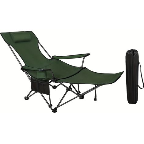 Chaise Longue Pliable – Dossier Réglable/Détachable, Repose-Pieds. Porte-Gobelet, Sac Inclus. Modèle (Vert 1 pc). (1/5)