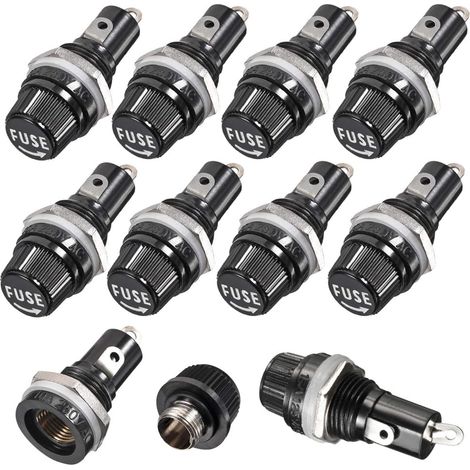 10pcs 5x20mm AC 10A 250V Panel Mounted Screw Cap Fuse Holder Black (1/5)