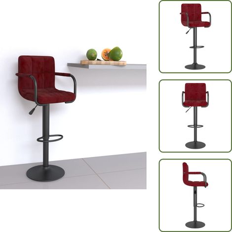 Barhocker mit Fußstütze - vidaXL Barhocker Weinrot Samt - Barhocker 360 Grad Drehbar (1/5)