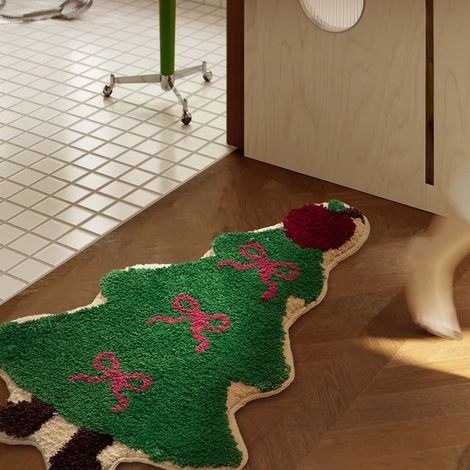 Tapis de sapin de Noël, tapis imprimé coloré, tapis artisanal, adapté à la décoration de la maison, cadeau de vacances, 75 x 62 cm (1/4)