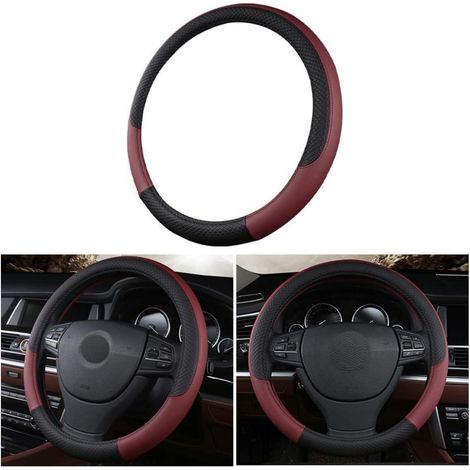 Lenkradbezug Auto Mikrofaser Leder Sport Anti Rutsch Universal 38cm Burgundisch Schwarz (1/5)