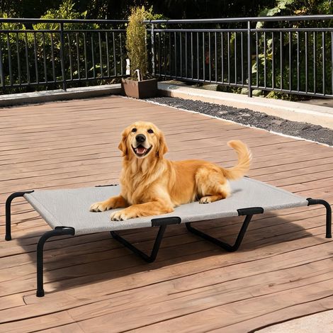 Lit surélevé pour chien grand format beige doux en acier (1/5)