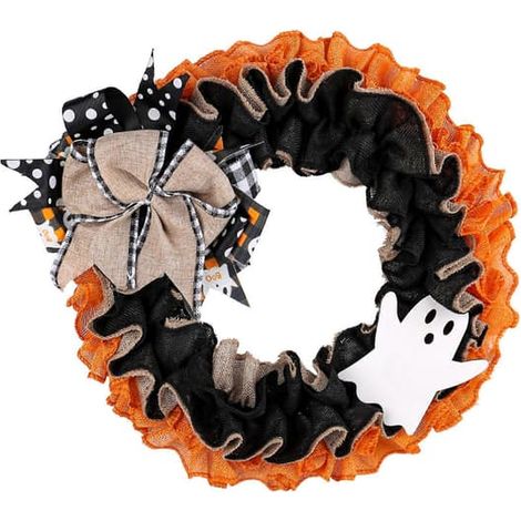 décorations d'HalloweenCouronne de porte d'Halloween avec fantôme et rosette en toile de jute (1 pièce) (1/5)