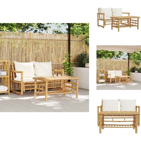 2-tlg. Garten-Sofagarnitur mit Kissen Bambus - Bambus Gartenmöbel - Esstisch Outdoor - Lounge Sofa - Gartenset - Balkonmöbel (1/5)