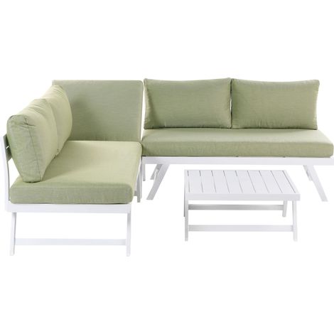 Set da Giardino in Alluminio 5 Posti 2 Divani verde e bianco e Tavolo Coccorino