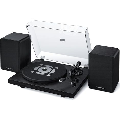 Platine Vinyle avec Haut-parleurs Stéréo, Platine Bluetooth, Lecteur Vinyle avec Préampli Intégré, Bras en S, 33/45 RPM (Noir) (1/5)