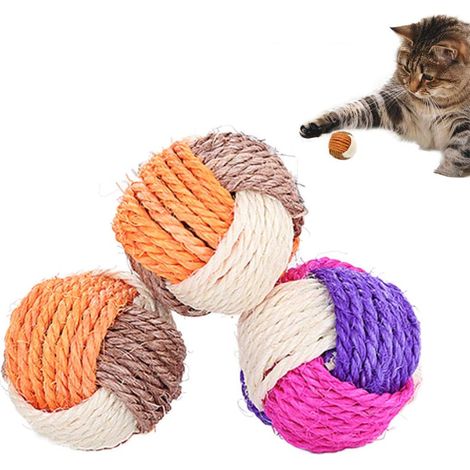 3er-Pack Katzenspielzeug aus Sisal, Kratzball, Kauspielzeug, umweltfreundliches Spielzeug, interaktives Spielzeug für Haustiere, biss- und verschleißfest (Farbe zufällig)
