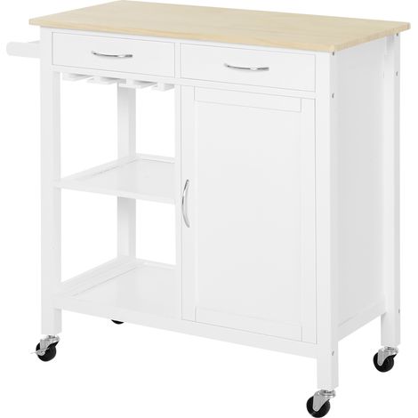 Desserte de cuisine classique à 2 tiroirs et roulettes, îlot de cuisine en bois avec placard gain de place à 2 portes, 89 x 40 x 84 cm, blanc (1/5)