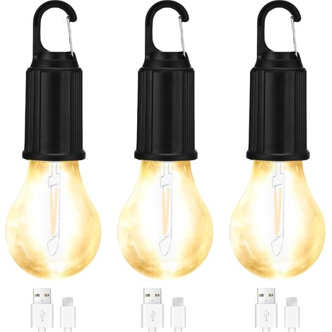Lot de 3 lampes de camping LED rechargeables - Lumière de camping portable - Luminosité réglable - 3 modes d'éclairage - Lampe de tente - Étanche - Pour camping, panne de courant, urgence (1/5)