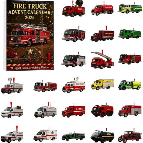 Adventskalender mit Feuerwehrauto 2025 – 24-tägiger Weihnachtskalender – lustiger Weihnachtskalender mit klassischen und modernen Feuerwehra (1/5)