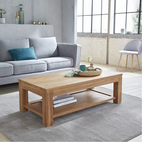 Table basse en teck massif double plateau 120 cm