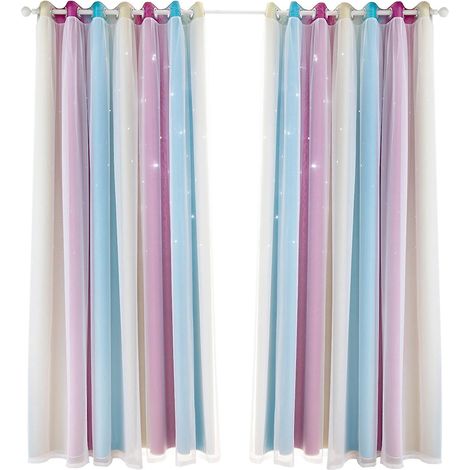 Rideaux occultants en deux parties, motif étoiles dégradé simple, double épaisseur, pour chambres et salons, 100 cm x 130 cm, violet