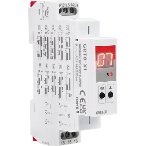 Relais Temporisé, GRT8-X1 AC/DC 12V-240V Rail DIN Minuterie Numérique Relais Mini Relais Temporisé au Déclenchement 0,1 s - 99 jours Temporisation à l'enclenchement (1/5)