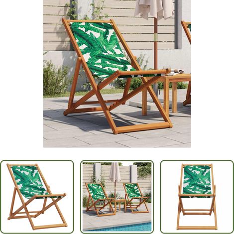Chaise de jardin - Chaise pliable plage motif de feuilles bois d'eucalyptus/tissu (1/5)