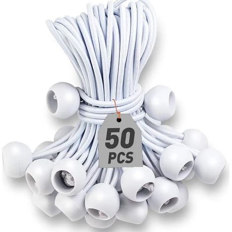 Confezione da 50 tenditori elastici, corde elastiche con palline, corde elastiche, palline elastiche per tendoni, tende, striscioni e teloni, 150 mm (1/5)