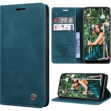 Étui en cuir vintage pour Samsung Galaxy A20e, fermeture magnétique, bleu (1/4)