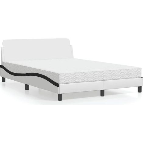 Lit avec matelas 140 x 190 cm, similicuir blanc et noir, sommier à lattes - PANGIVO (1/5)