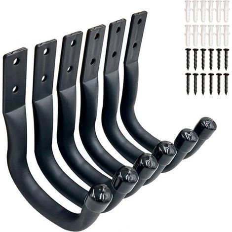Set of 6 Heavy-Duty J-Shaped Hooks for Garage Storage, Wall-Mounted Bike Rack, Power Tool Wall Hook, 25 kg Load Capacity (1/5)