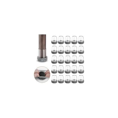 Lot de 24 pièces Protection pour Pieds de Chaise 15 19mm avec Rembourrage en Feutre Transparent, Couvre Pieds de Chaise Meubles en Siliconeprotege élastique, Patins Embout de Chaise en Feutre