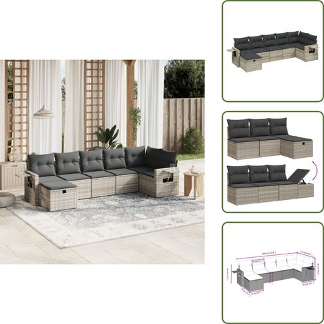 vidaXL Salon de jardin avec coussins 7 pcs gris clair résine tressée (1/5)