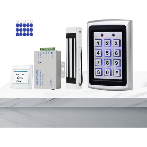 1 Kit Contrôle Accès, Serrure Magnétique 180kg, Clavier RFID 125khz, 15 Porte-clés, Extérieur Intérieur