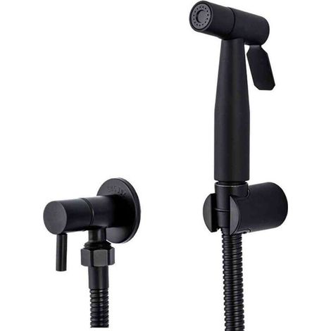 Pulvérisateur Bidet Portable Noir - Acier Inoxydable - Robinet de Toilettes - Valve Shattaf