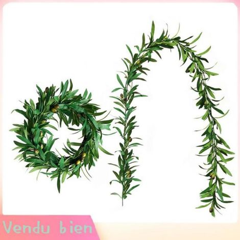 Garosa Fausse vigne de verdure Guirlande de feuilles d'olivier artificielles, fausse couronne de verdure pour luminaire murale (1/4)