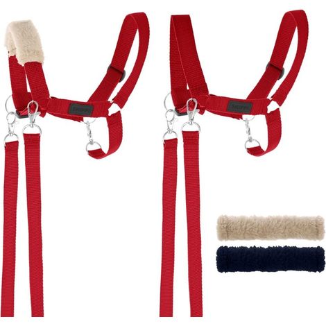 Cavezza per cavallo da hobby con redini e pelliccia rossa