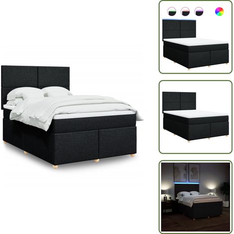 vidaXL Sommier à lattes de lit avec matelas Noir 140x200 cm Tissu (1/5)