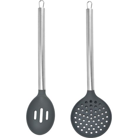 Ustensile De Cuisine - Ensemble 2 Pièces Tête En Silicone Antiadhésif Et Manche En Acier Inoxydable - Pour Cuisinière, Casserole, Poêle - 2 Pièces (1/5)