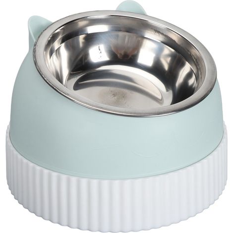 Gamelle surélevée pour chat, inclinée à 15°, antidérapante, en plastique, pour une alimentation lente. Deux gamelles pour chats et chiots, vert matcha. (1/5)