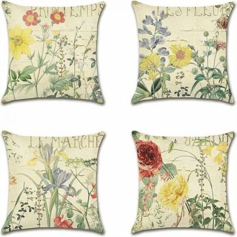 Yellow Floral Pattern Waterproof Sofa Cushion Cover 45 x 45 cm for Patio Garden Living Room Bedroom Decoration Set of 4 (1/4)